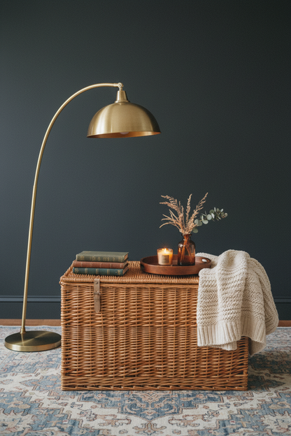 Wicker Storage Trunk with Lid & Leather Straps | Natural Willow | Extra Large Blanket Box