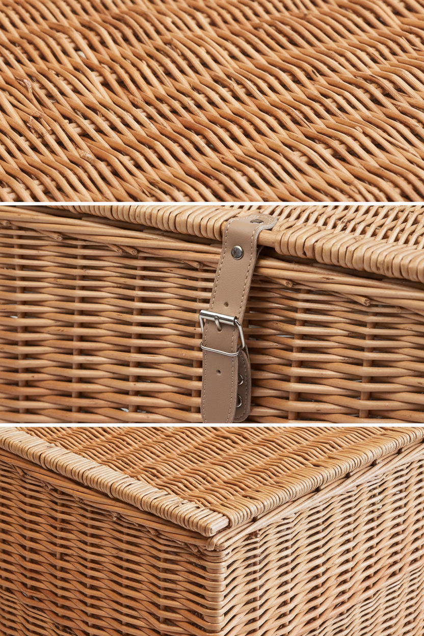 Wicker Storage Trunk with Lid & Leather Straps | Natural Willow | Extra Large Blanket Box