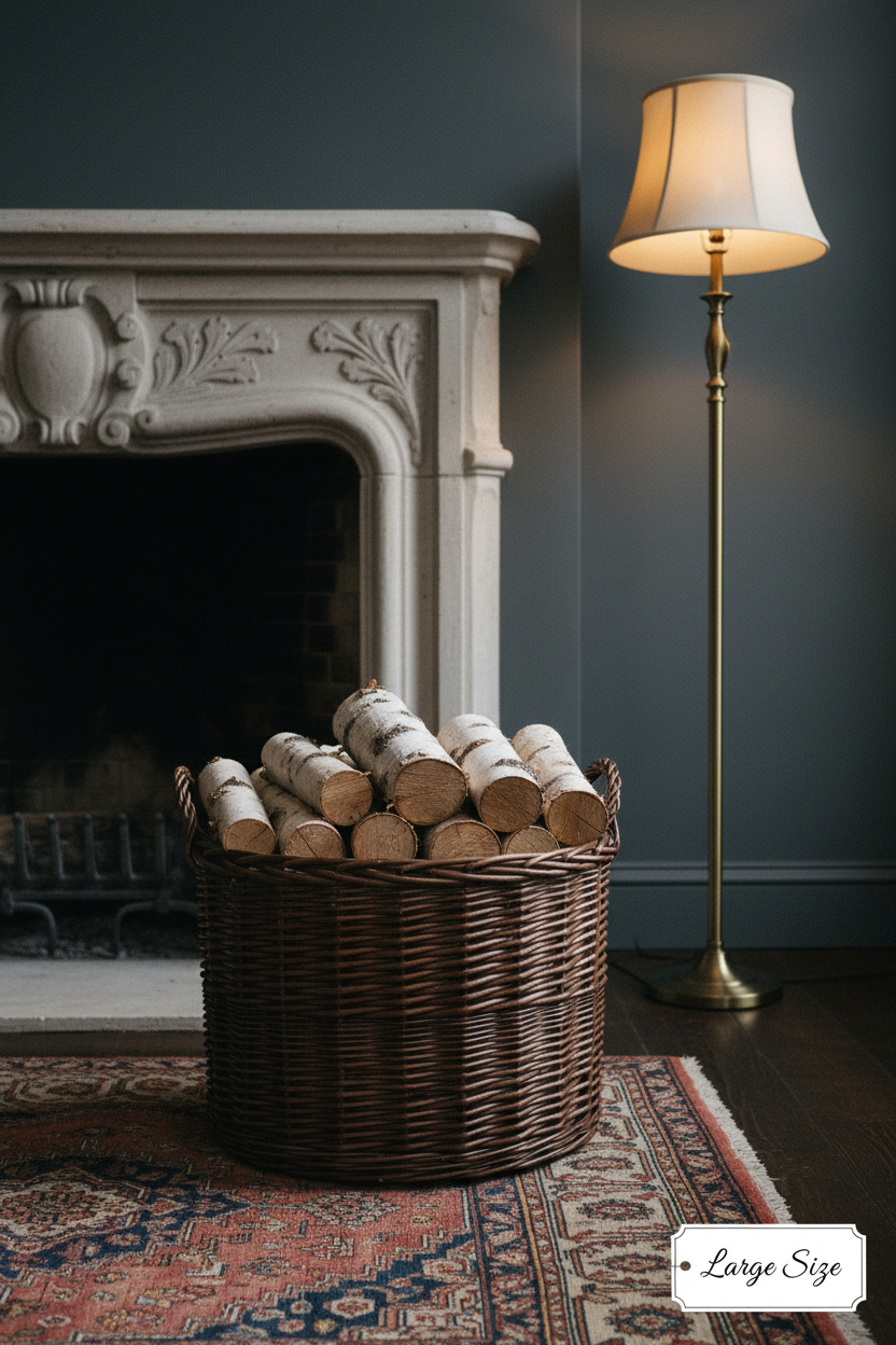 Deluxe Circular Wicker Log Basket with Handles & Lining - Large Wicker Storage Basket, round Log Basket, round Basket (Small, Distilled Brown)