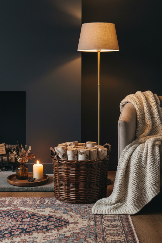 Deluxe Circular Wicker Log Basket with Handles & Lining - Large Wicker Storage Basket, round Log Basket, round Basket (Small, Distilled Brown)