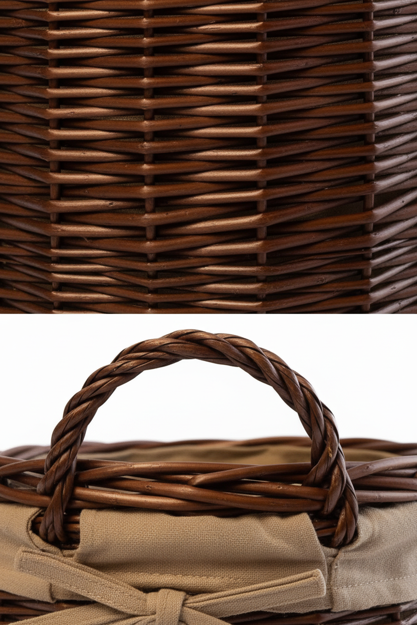 Deluxe Circular Wicker Log Basket with Handles & Lining - Large Wicker Storage Basket, round Log Basket, round Basket (Small, Distilled Brown)