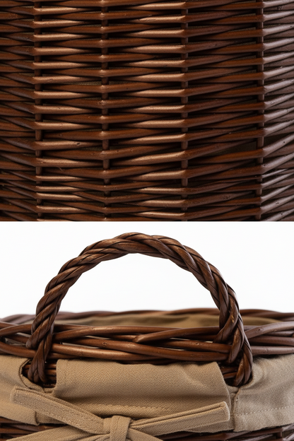 Deluxe Circular Wicker Log Basket with Handles & Lining - Large Wicker Storage Basket, round Log Basket, round Basket (Small, Distilled Brown)