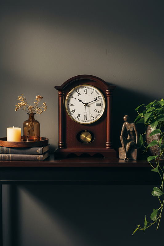 Classic Wooden Mantel Clock with Gold Pendulum | Roman Numeral Dial | Vintage Desk & Fireplace Clock