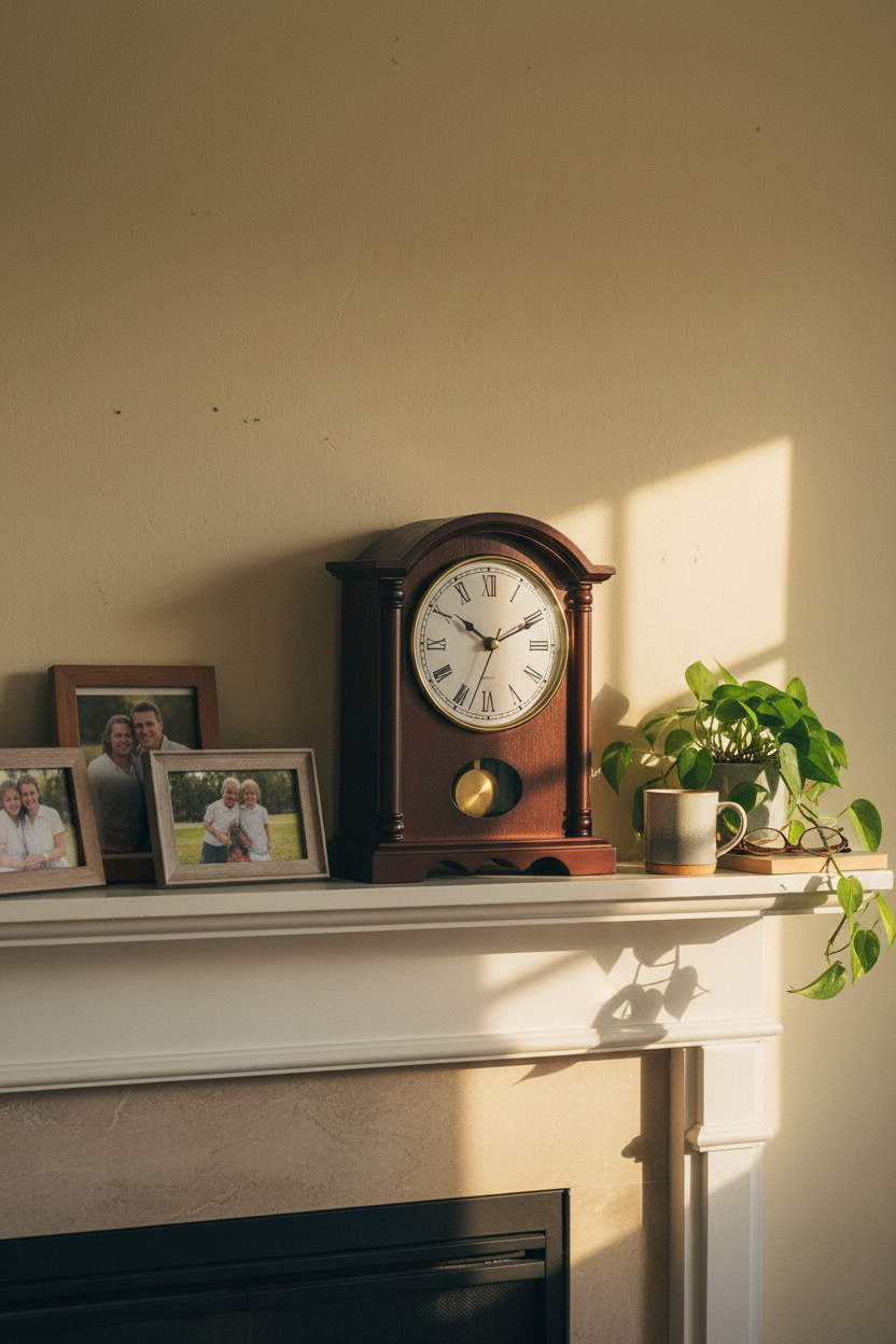 Classic Wooden Mantel Clock with Gold Pendulum | Roman Numeral Dial | Vintage Desk & Fireplace Clock