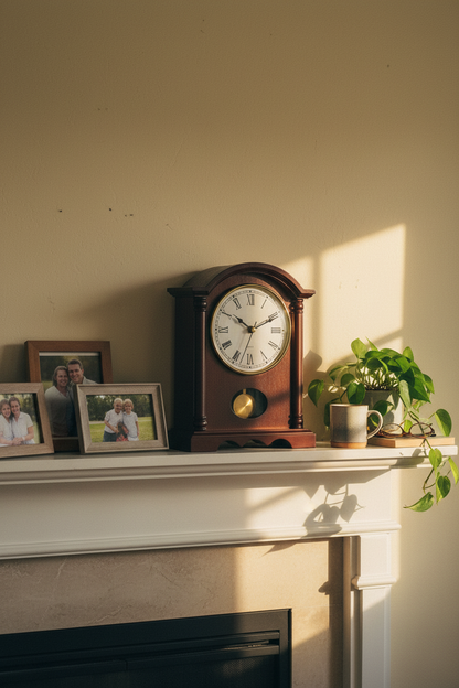 Classic Wooden Mantel Clock with Gold Pendulum | Roman Numeral Dial | Vintage Desk & Fireplace Clock