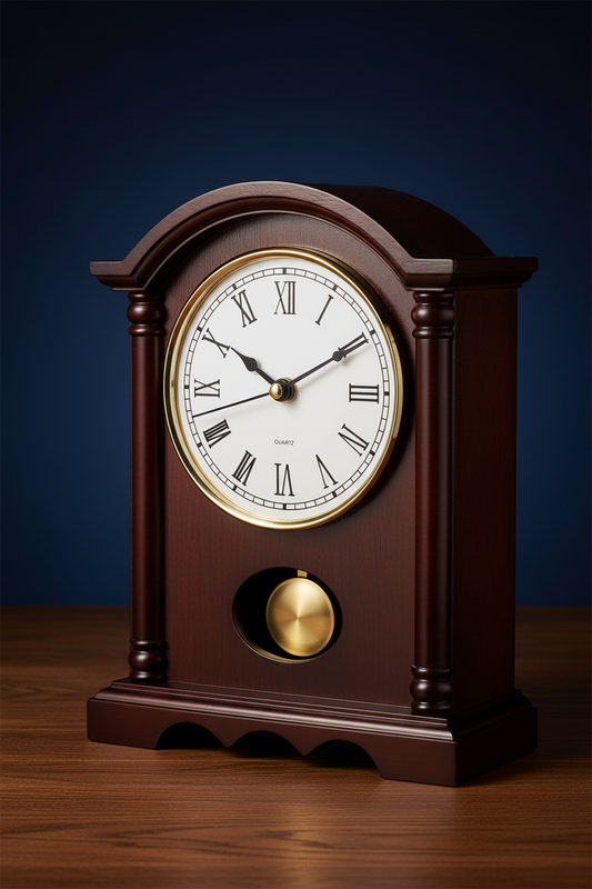 Classic Wooden Mantel Clock with Gold Pendulum | Roman Numeral Dial | Vintage Desk & Fireplace Clock