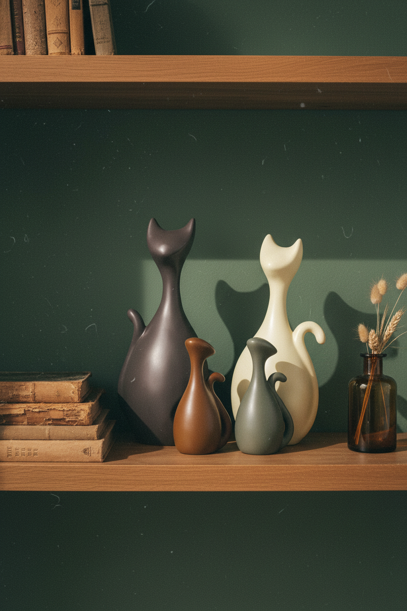 Ceramic Cat Family Figurines | Set of 4 | Nordic Abstract Cat Sculpture Home Décor