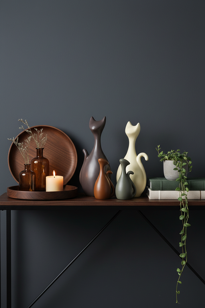 Ceramic Cat Family Figurines | Set of 4 | Nordic Abstract Cat Sculpture Home Décor