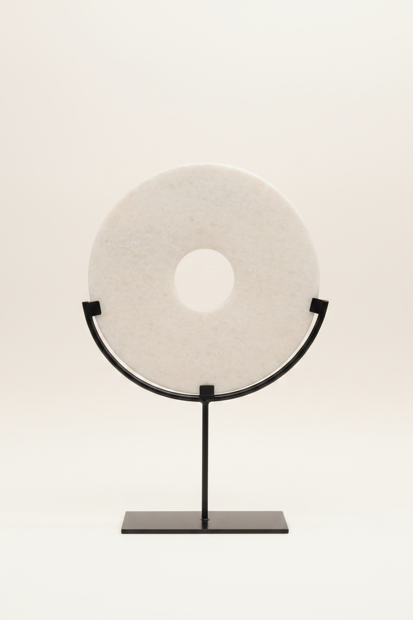 Round Fortune Stone Display, Decorative Natural Marble Stone with Metal Base, Stone Disc, Home Decoration