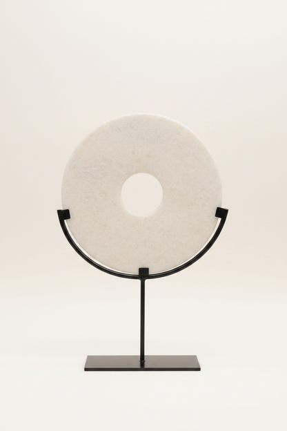Round Fortune Stone Display, Decorative Natural Marble Stone with Metal Base, Stone Disc, Home Decoration