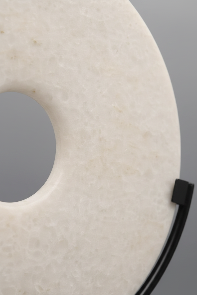 Round Fortune Stone Display, Decorative Natural Marble Stone with Metal Base, Stone Disc, Home Decoration