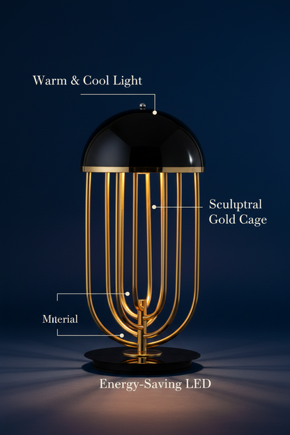 Nordic Cage Table Lamp | Dome Shade | Warm & Cool LED | Bedside & Living Room Light