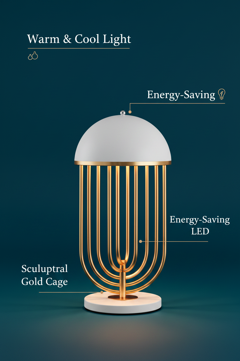 Nordic Cage Table Lamp | Dome Shade | Warm & Cool LED | Bedside & Living Room Light
