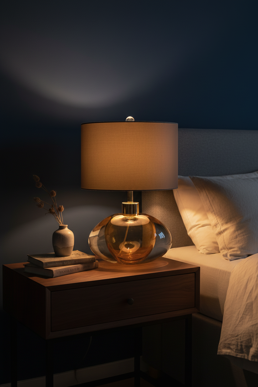 Art Glass Table Lamp | Amber & Taupe | LED Ambient Light