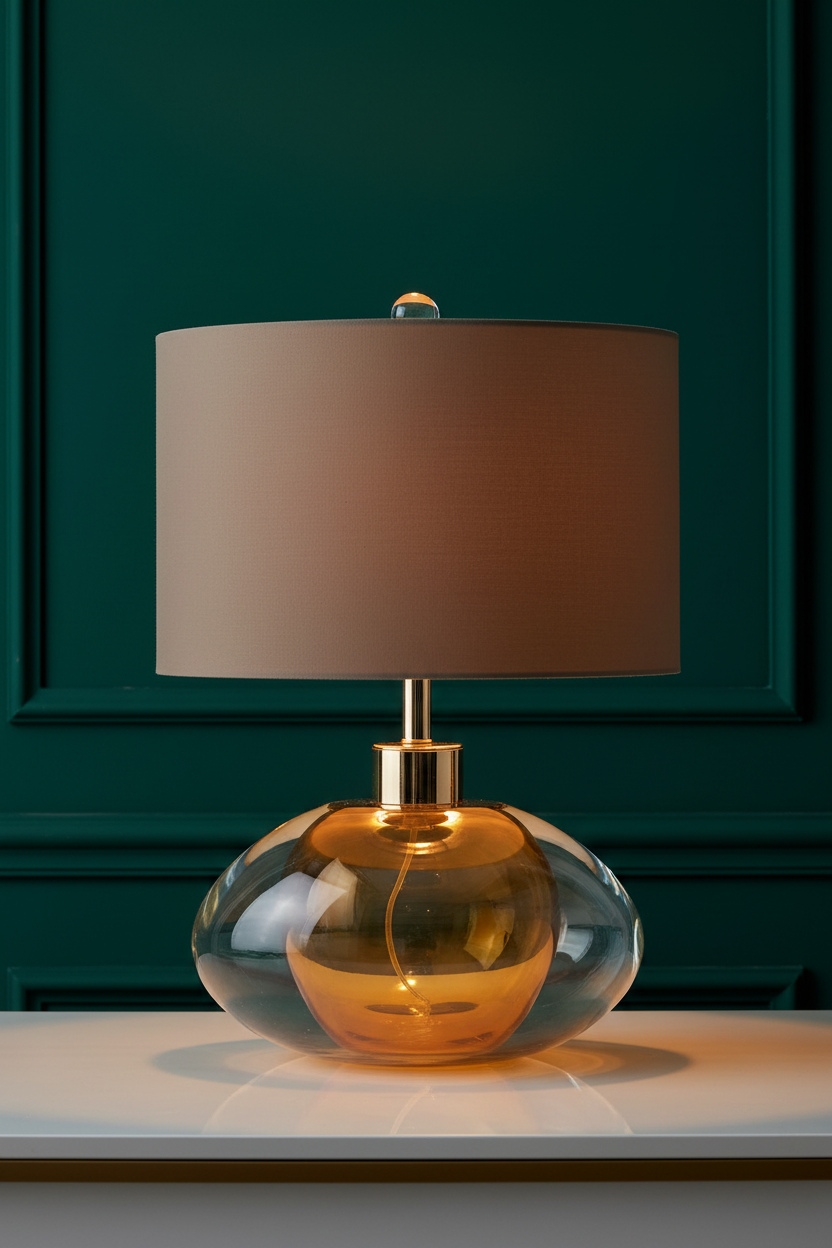 Art Glass Table Lamp | Amber & Taupe | LED Ambient Light