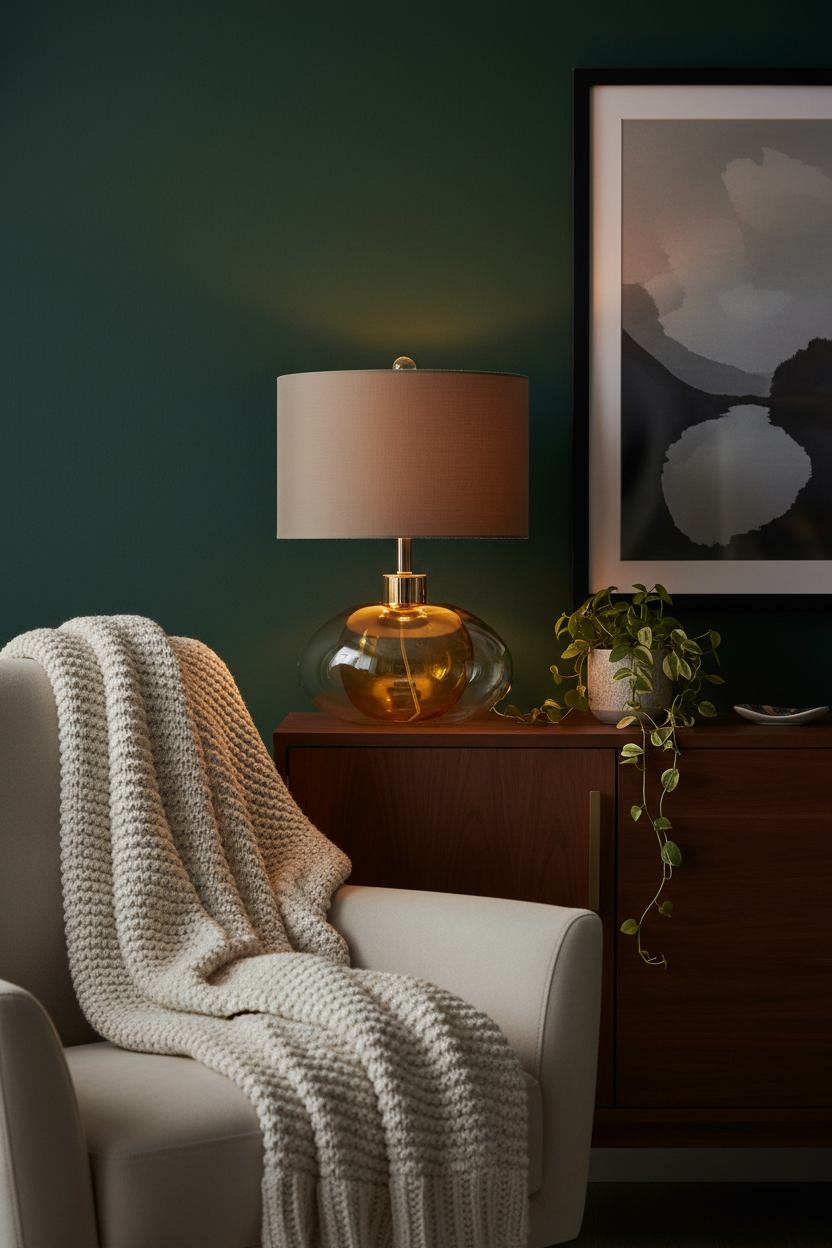 Art Glass Table Lamp | Amber & Taupe | LED Ambient Light