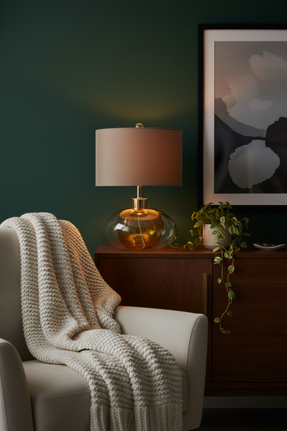 Art Glass Table Lamp | Amber & Taupe | LED Ambient Light