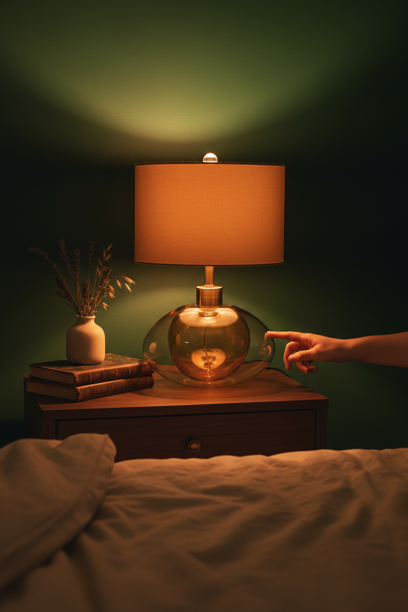 Art Glass Table Lamp | Amber & Taupe | LED Ambient Light