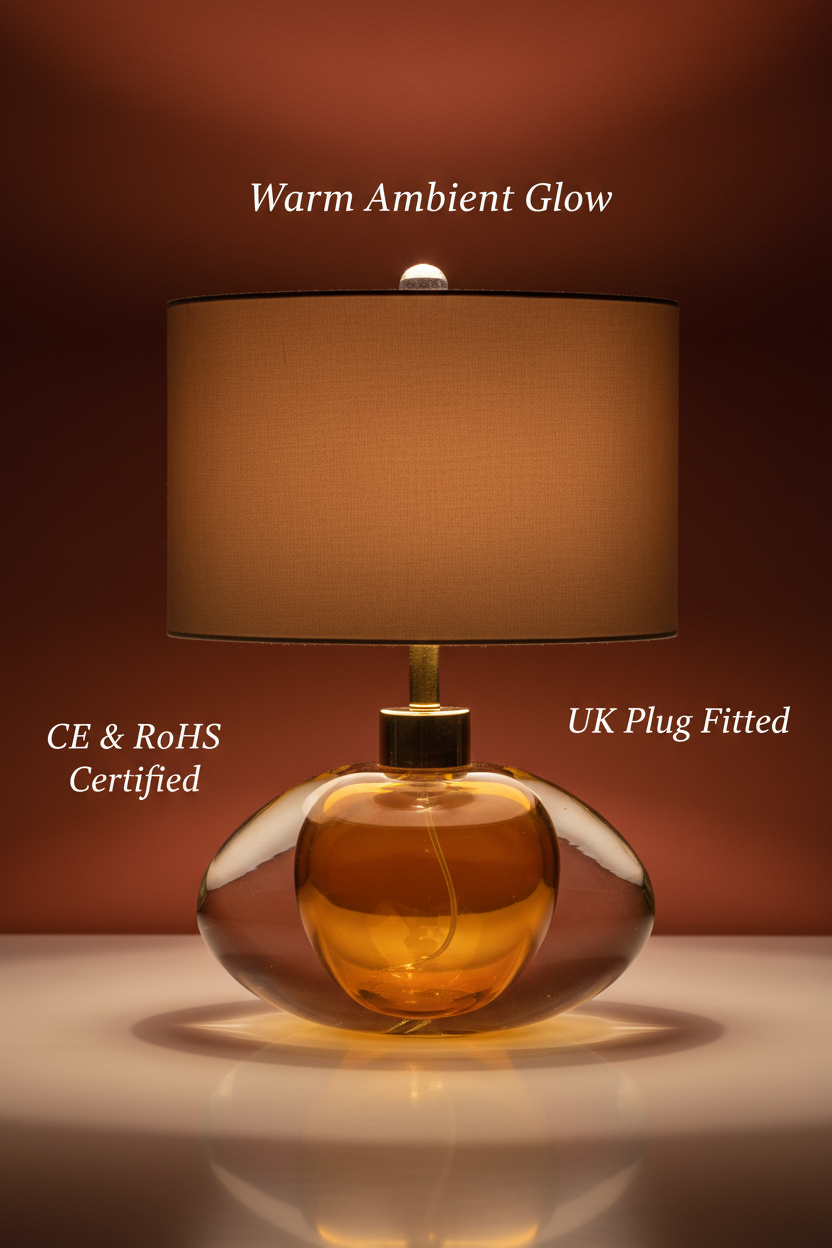 Art Glass Table Lamp | Amber & Taupe | LED Ambient Light