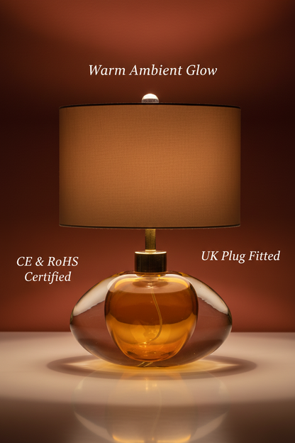 Art Glass Table Lamp | Amber & Taupe | LED Ambient Light