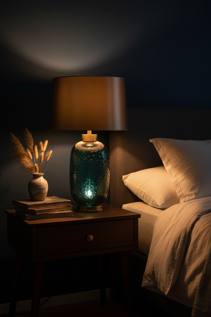 Art Glass Table Lamp | Teal & Bronze | LED Ambient Light