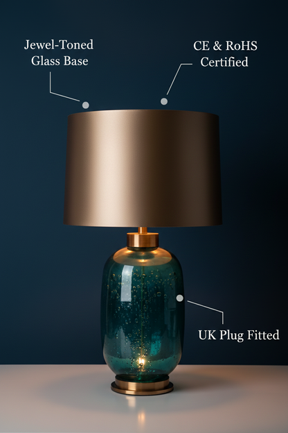 Art Glass Table Lamp | Teal & Bronze | LED Ambient Light