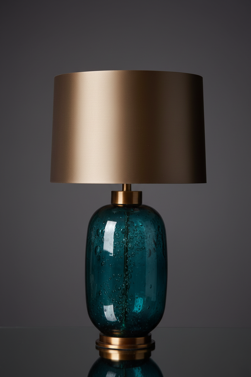 Art Glass Table Lamp | Teal & Bronze | LED Ambient Light