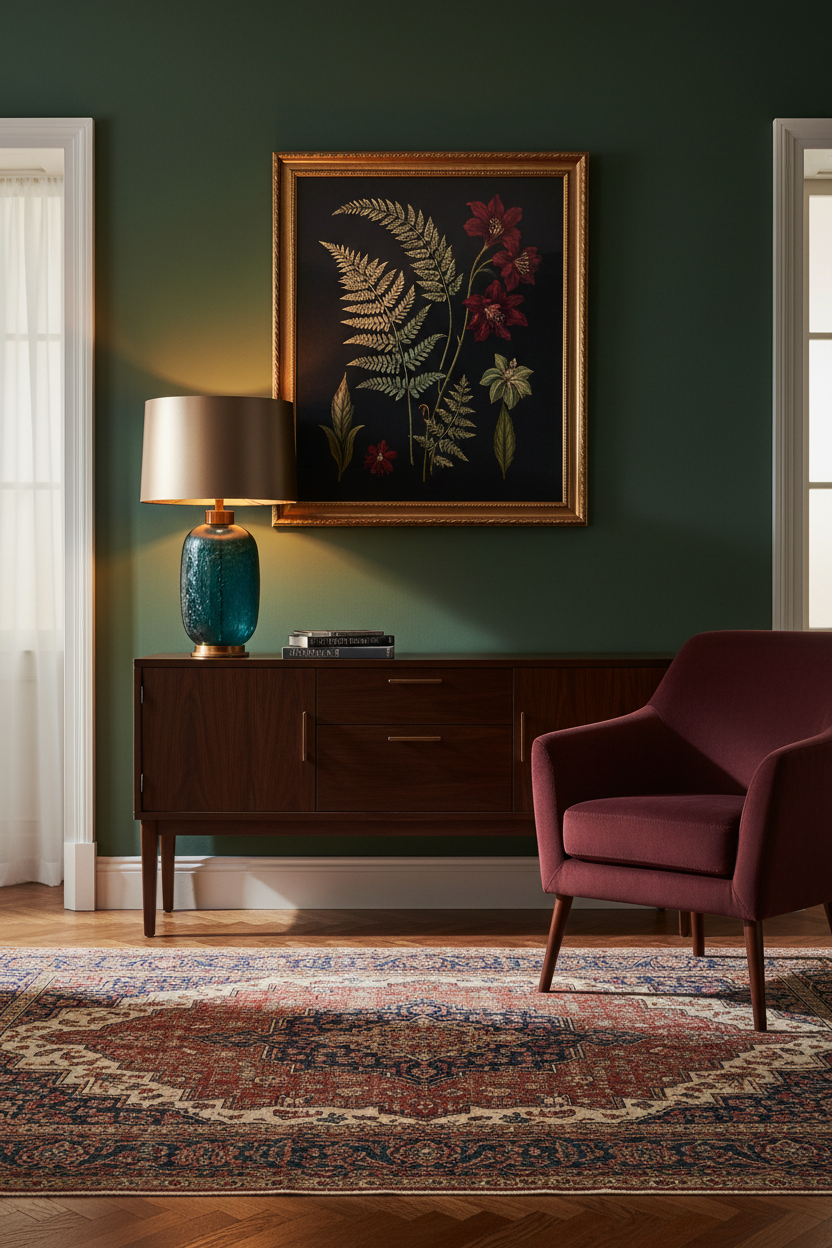 Art Glass Table Lamp | Teal & Bronze | LED Ambient Light