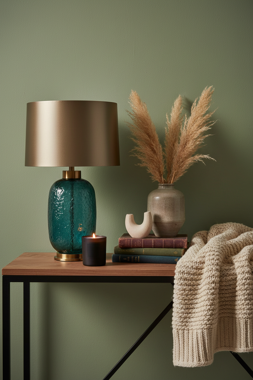 Art Glass Table Lamp | Teal & Bronze | LED Ambient Light