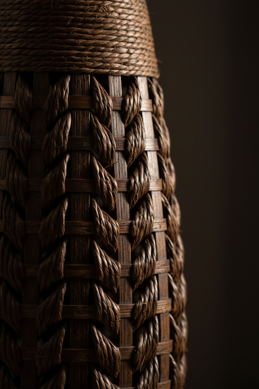 Woven Floor Vase | Bamboo & Straw Rope | Large Statement Decor