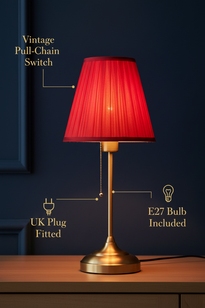 Fabric Table Lamp | Antique Brass | Pull-Switch Bedside Light