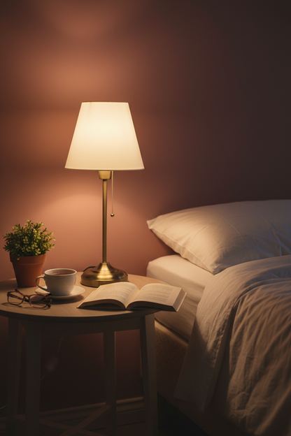 Fabric Table Lamp | Antique Brass | Pull-Switch Bedside Light