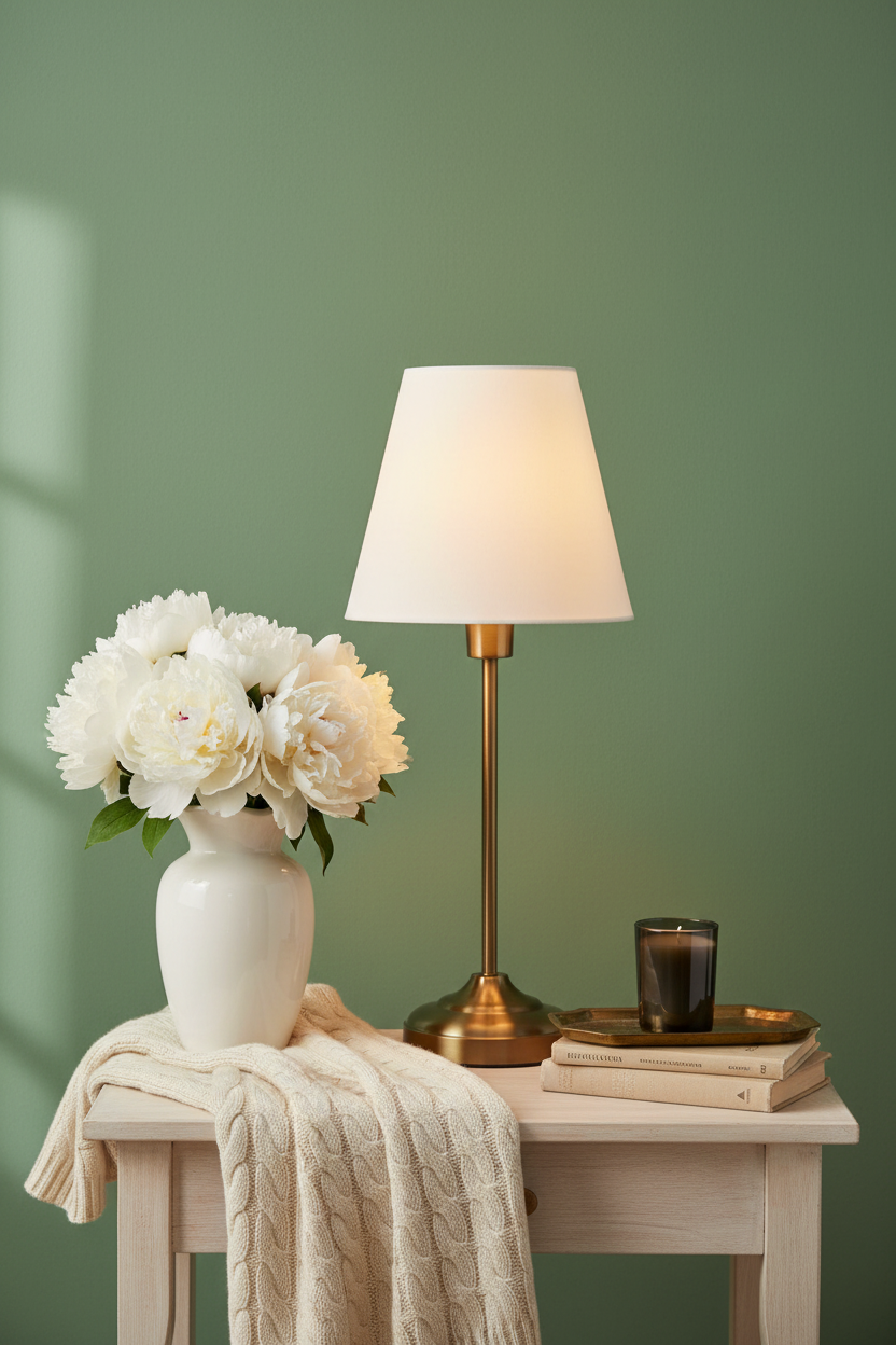 Fabric Table Lamp | Antique Brass | Pull-Switch Bedside Light