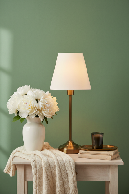 Fabric Table Lamp | Antique Brass | Pull-Switch Bedside Light