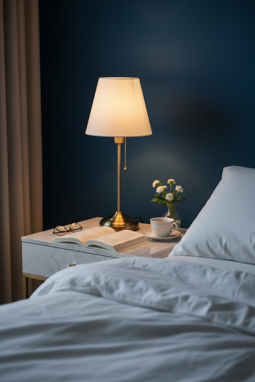 Fabric Table Lamp | Antique Brass | Pull-Switch Bedside Light