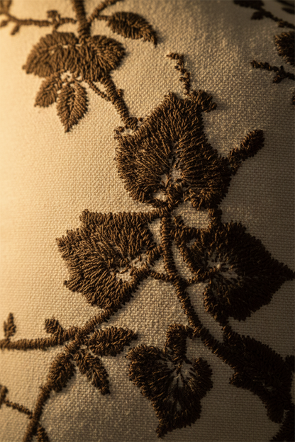 Luxury Cushion Cover | Botanical Branch Embroidery | Maillard Brown