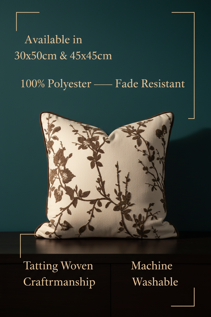 Luxury Cushion Cover | Botanical Branch Embroidery | Maillard Brown
