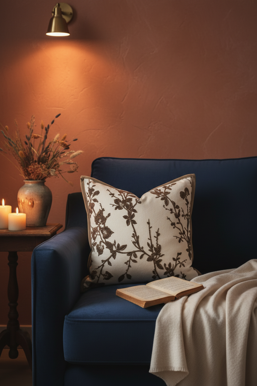 Luxury Cushion Cover | Botanical Branch Embroidery | Maillard Brown