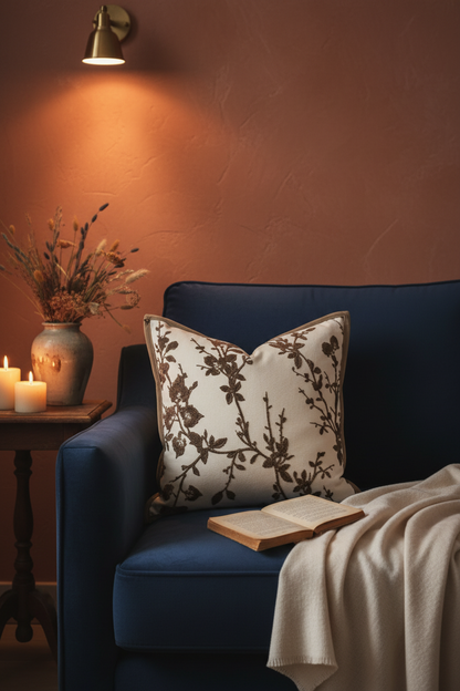 Luxury Cushion Cover | Botanical Branch Embroidery | Maillard Brown