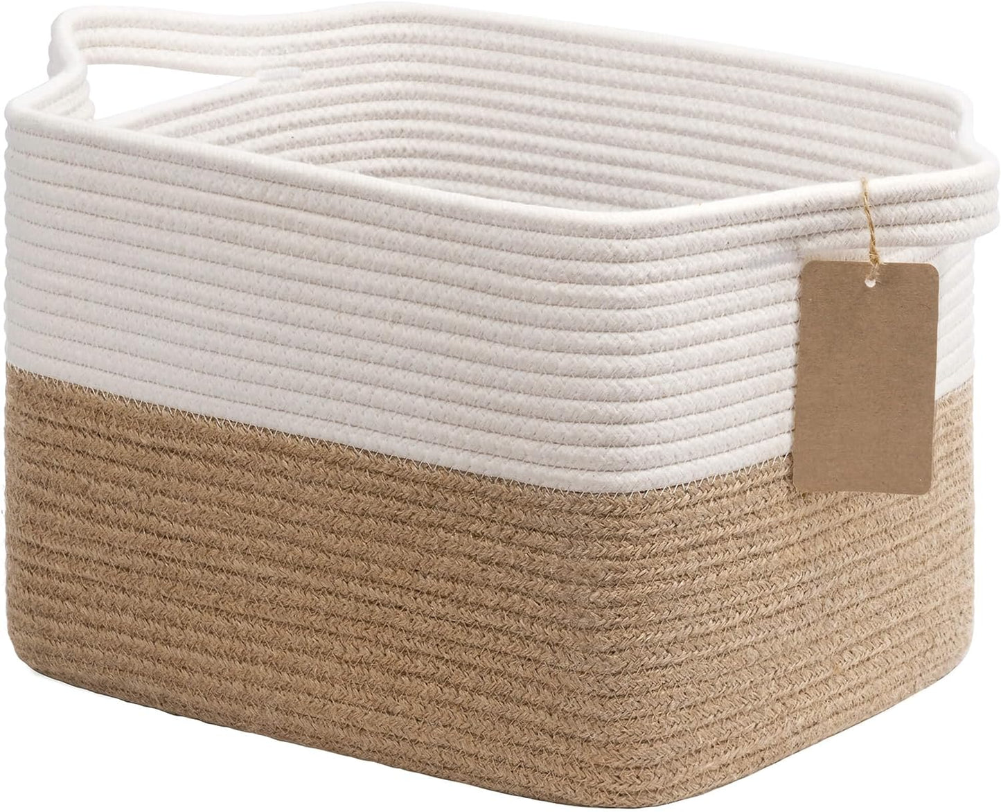 Woven Storage Basket Cotton Rope Shelf Basket Brown | 33X25X22.5Cm Storage Basket for Shelves, Closets and Living Spaces. Decorative Basket for Toys, Books and Small Items