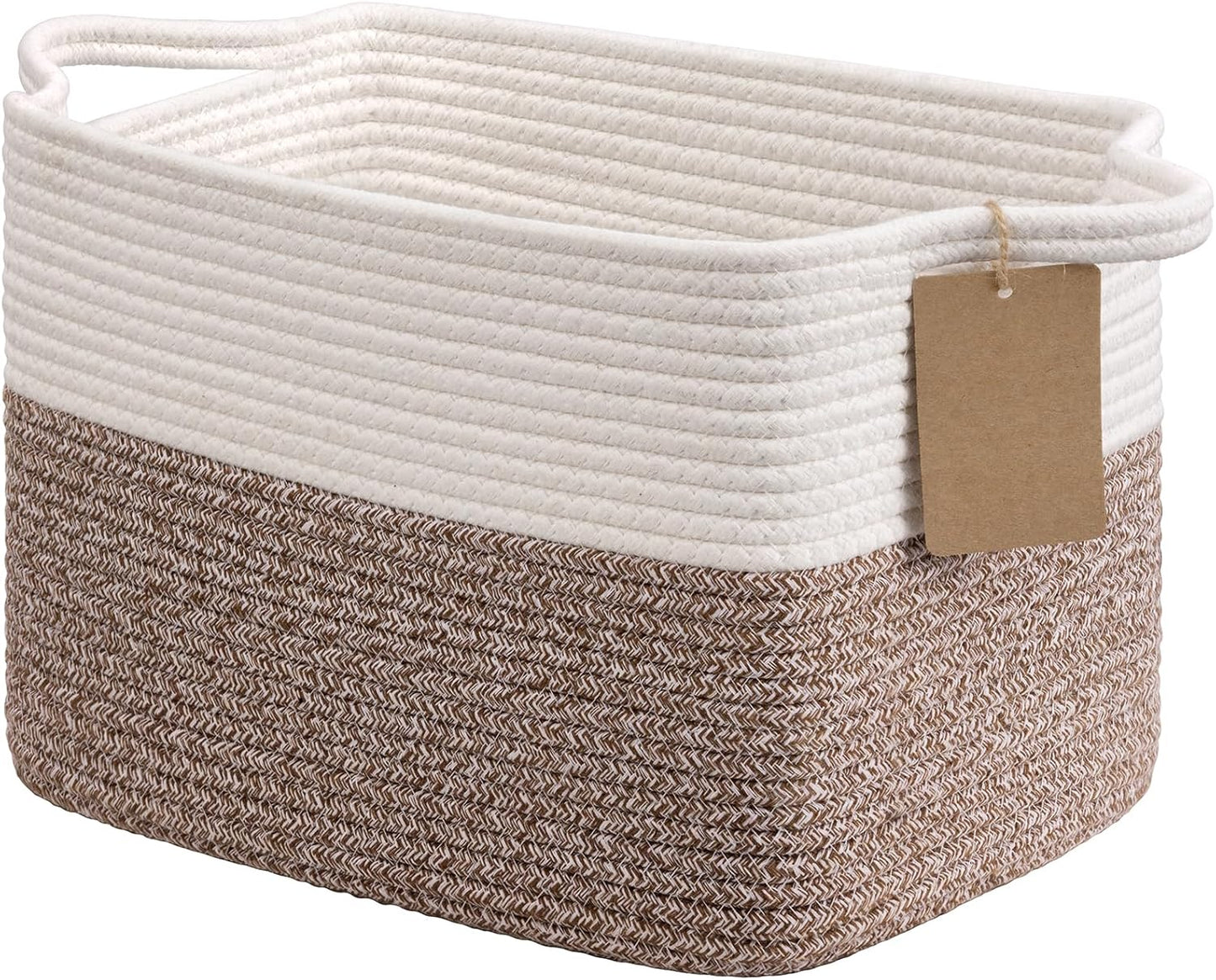 Woven Storage Basket Cotton Rope Shelf Basket Brown | 33X25X22.5Cm Storage Basket for Shelves, Closets and Living Spaces. Decorative Basket for Toys, Books and Small Items