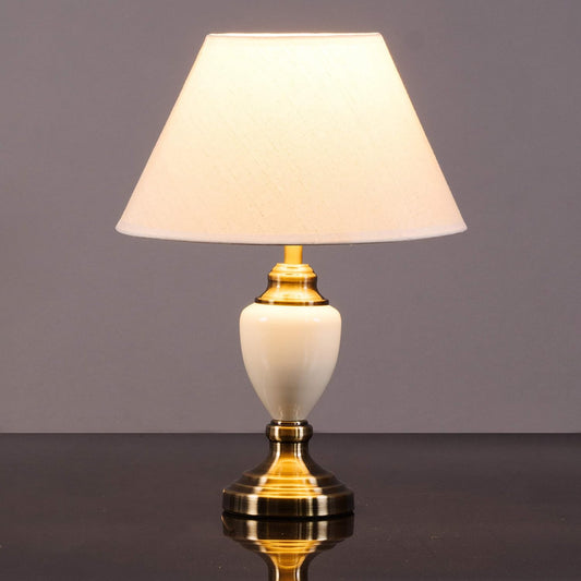 Malham Pair of Traditional Table Lamps | Cream Ceramic & Antique Brass | Set of 2 with Shades