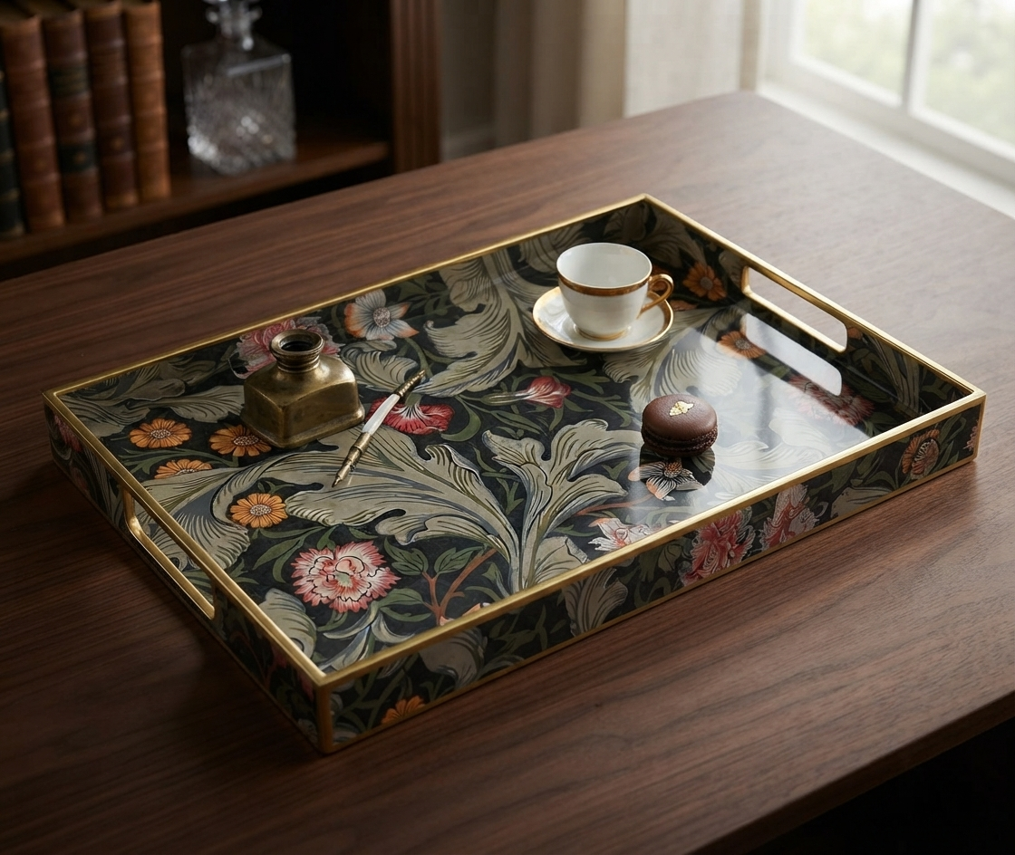 Decorative Tray with Handles | Patterned Plastic Serving Tray | 40 x 30 cm