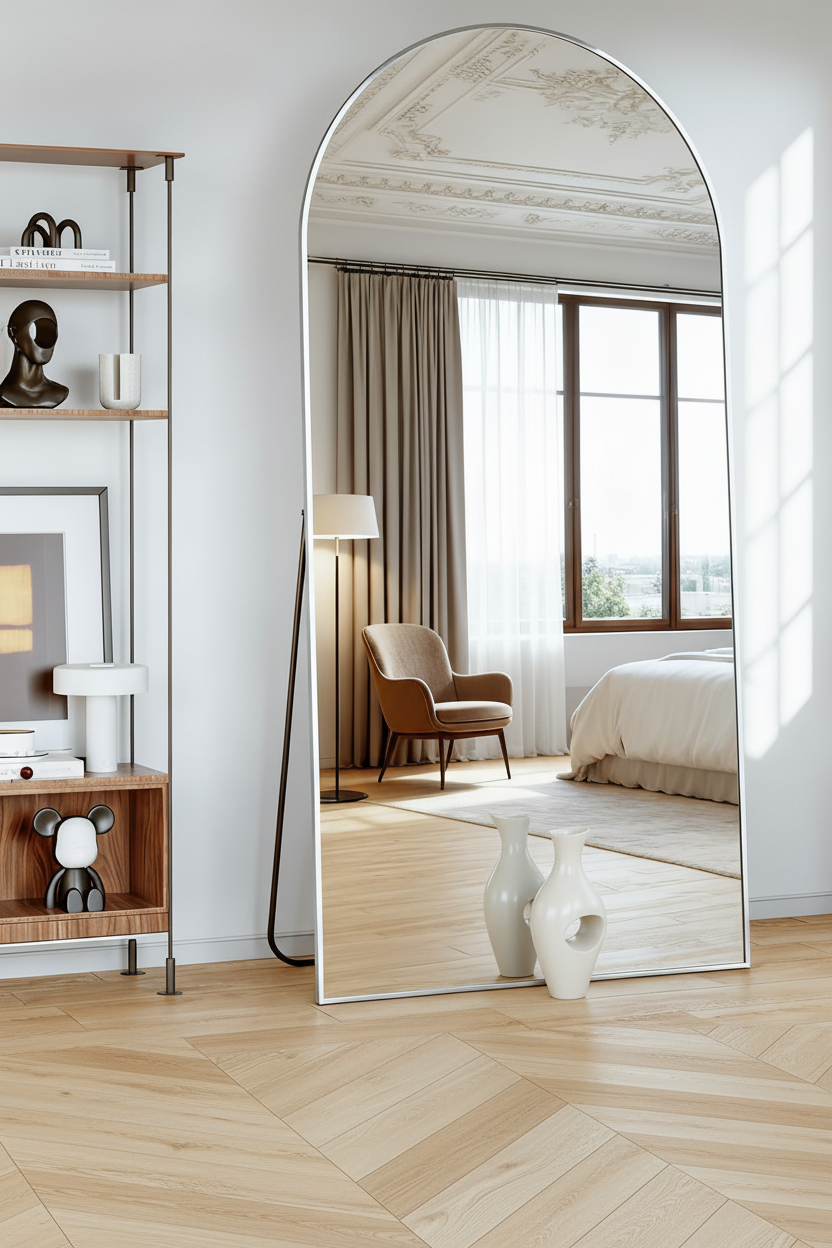 Arched Full-Length Mirror — Slim Silver Frame