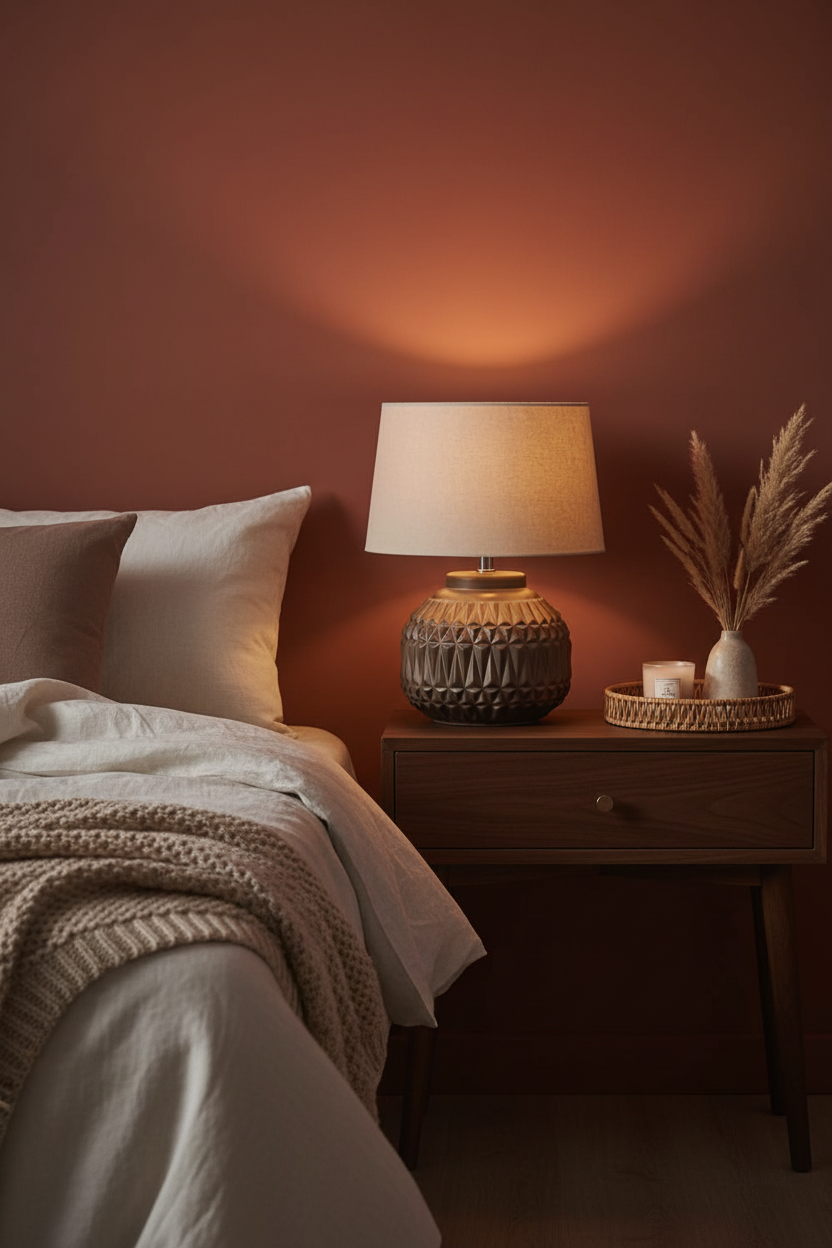 Aztec Ceramic Table Lamp | Bronze Textured Base | Boho Bedside & Living Room Lamp