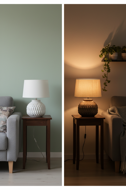 Aztec Ceramic Table Lamp | Bronze Textured Base | Boho Bedside & Living Room Lamp