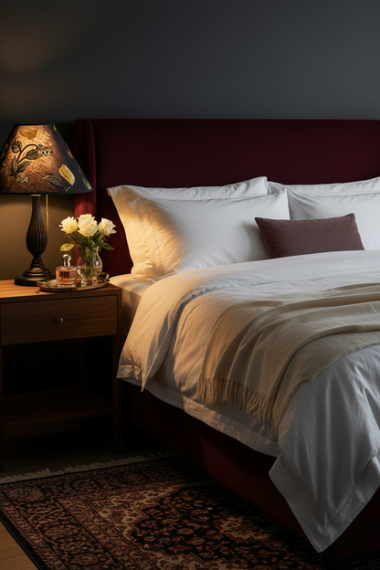 Blackwood Floral Table Lamp – Bedroom Lifestyle Pin