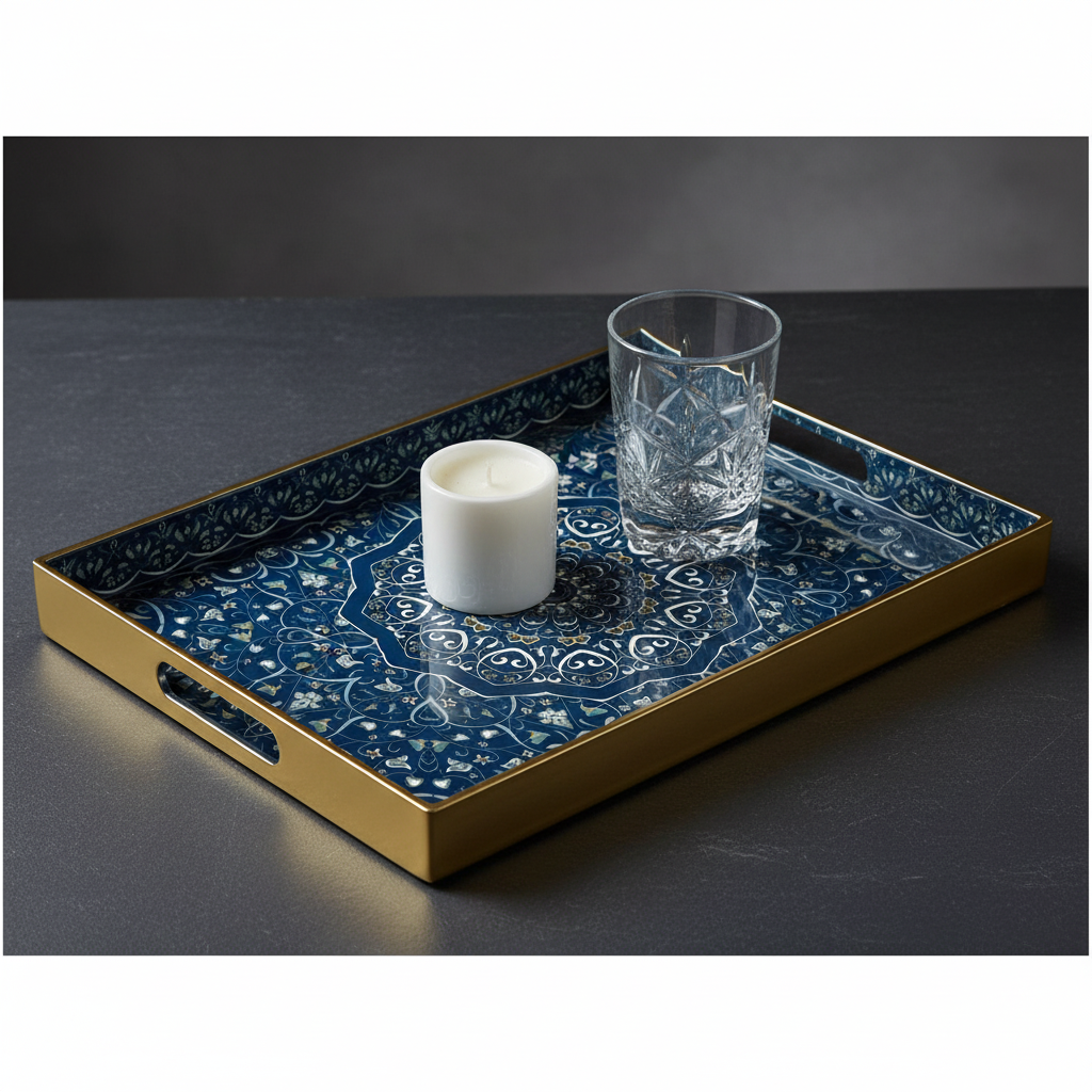 Decorative Tray with Handles | Patterned Plastic Serving Tray | 40 x 30 cm