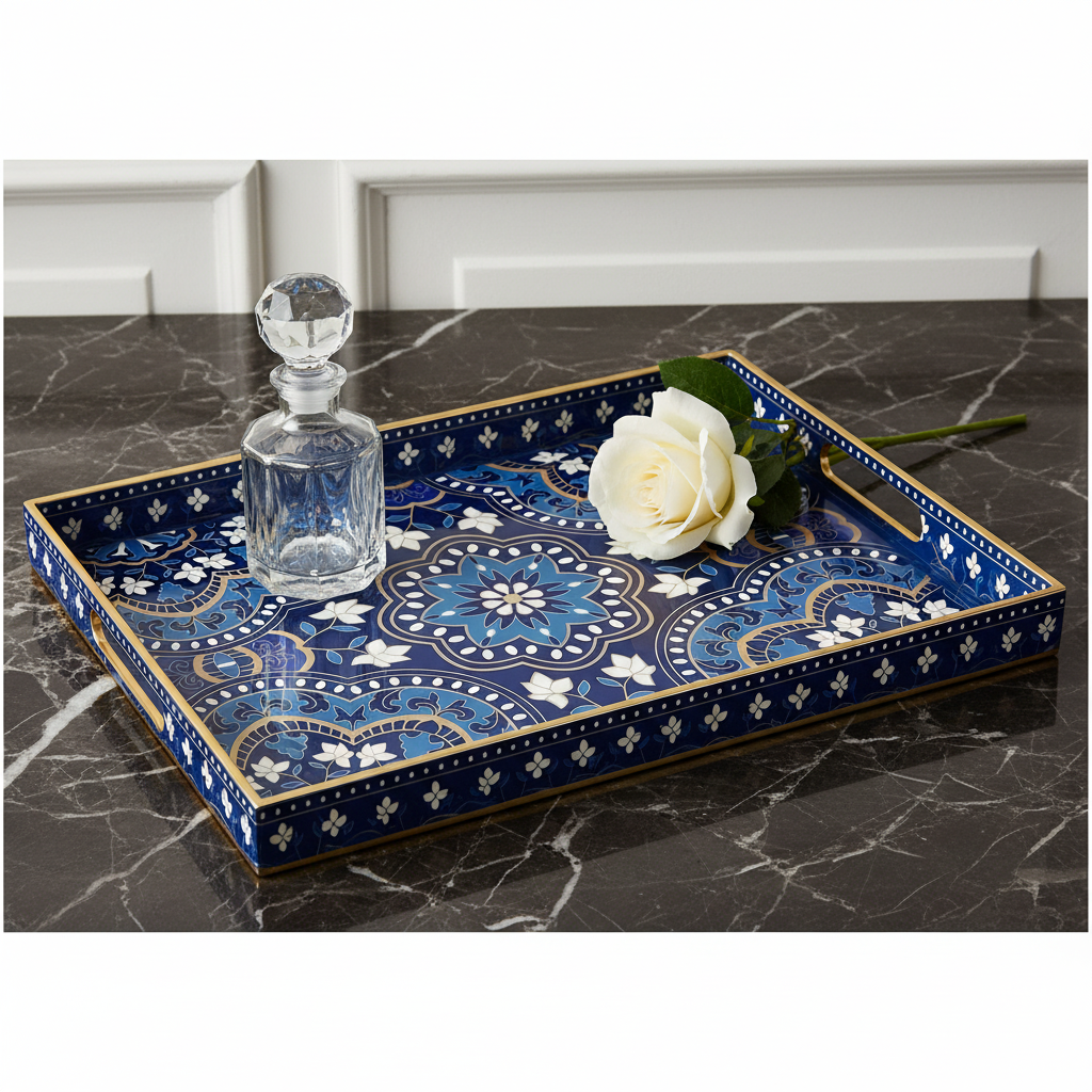 Decorative Tray with Handles | Patterned Plastic Serving Tray | 40 x 30 cm