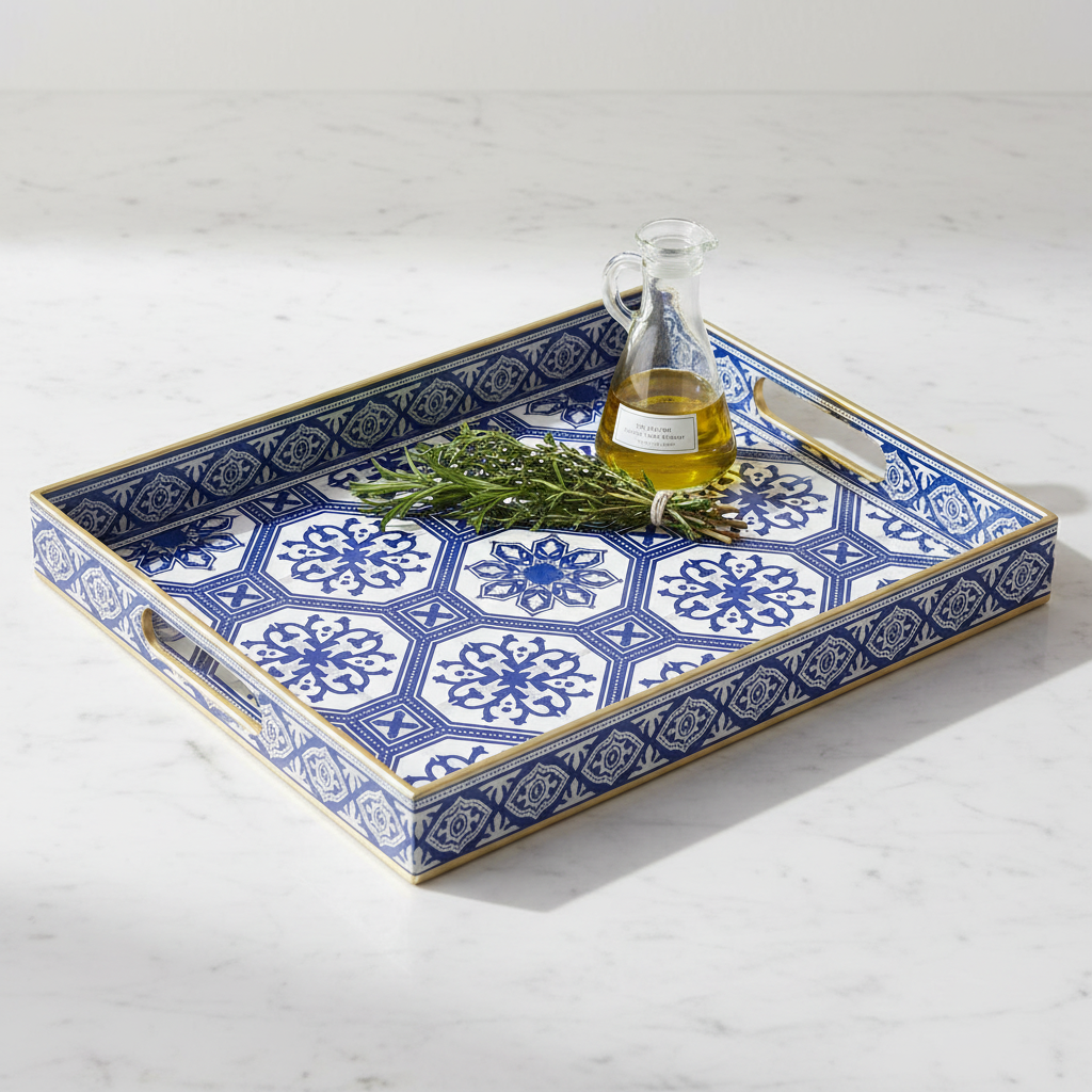 Decorative Tray with Handles | Patterned Plastic Serving Tray | 40 x 30 cm